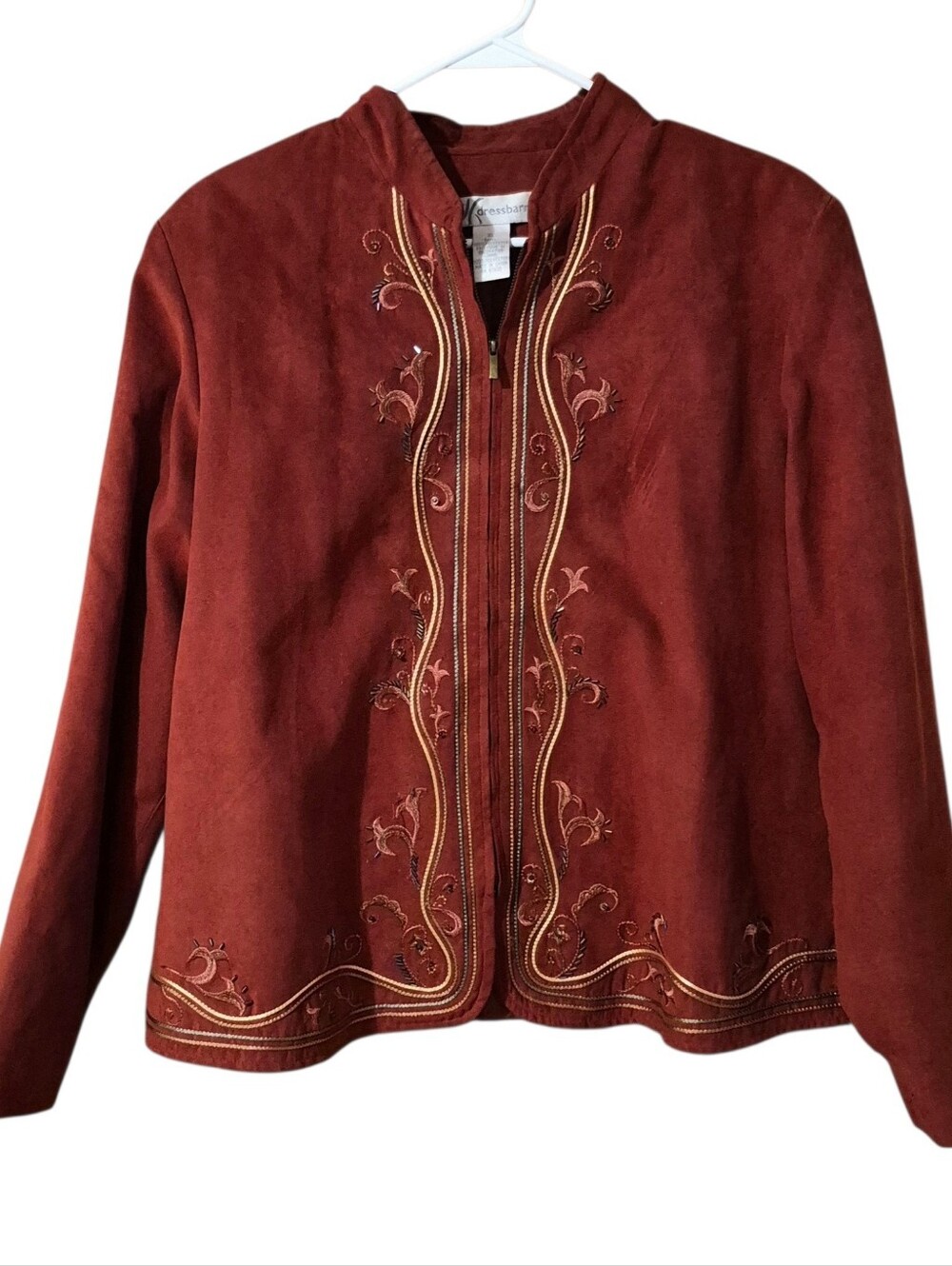 Dressbarn Ladies Embroidered Suede Jacket - Rust Red